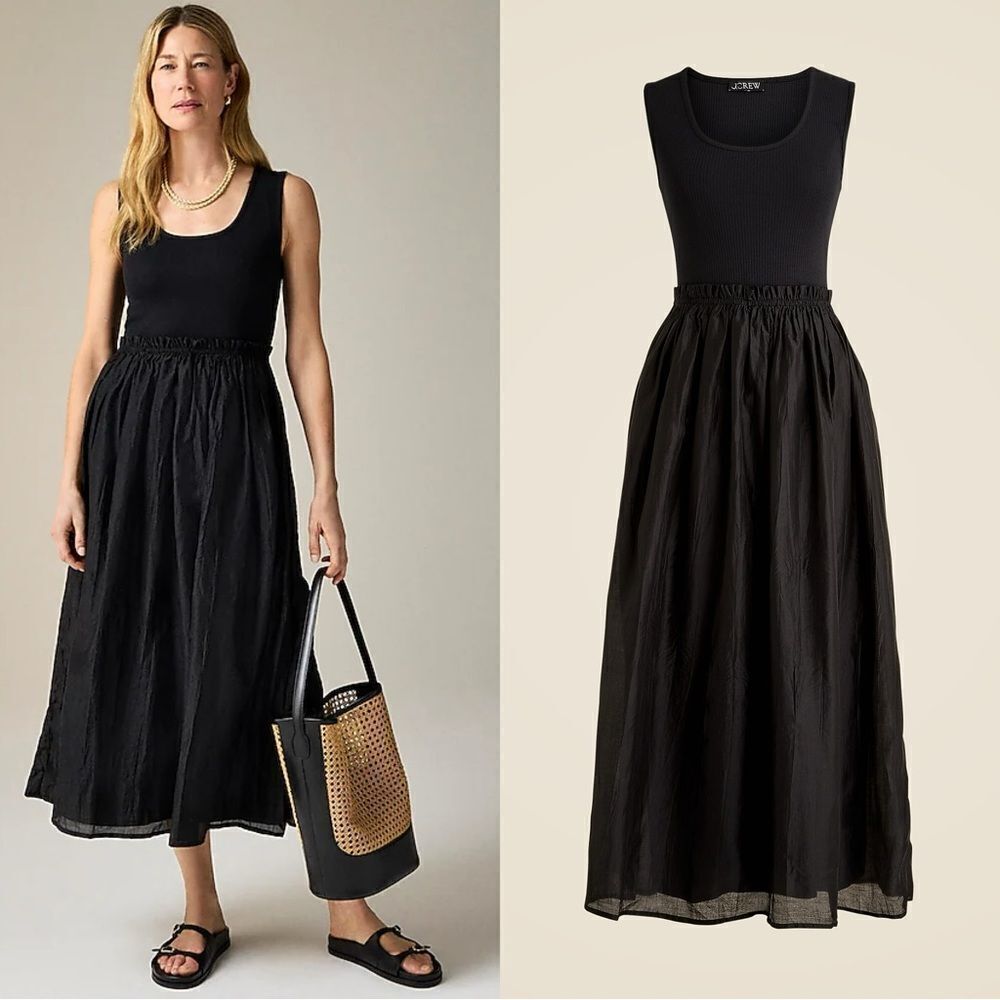 NWT J CREW Gathered-waist mixy dress in black